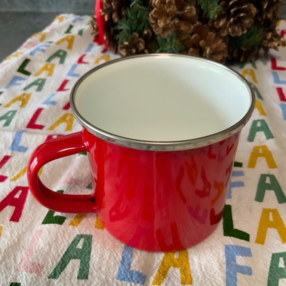 Red Enamel Mug Holiday/Winter white enamel inside, white lettering Hot Cocoa New - Picture 4 of 5